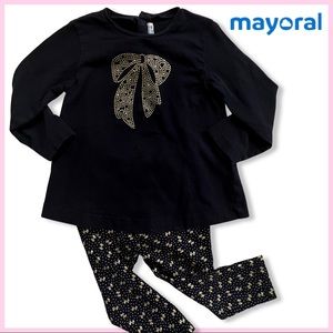 MAYORAL 2 Piece Bow Long Sleeve and Leggings Gold / Navy Size 18 Months